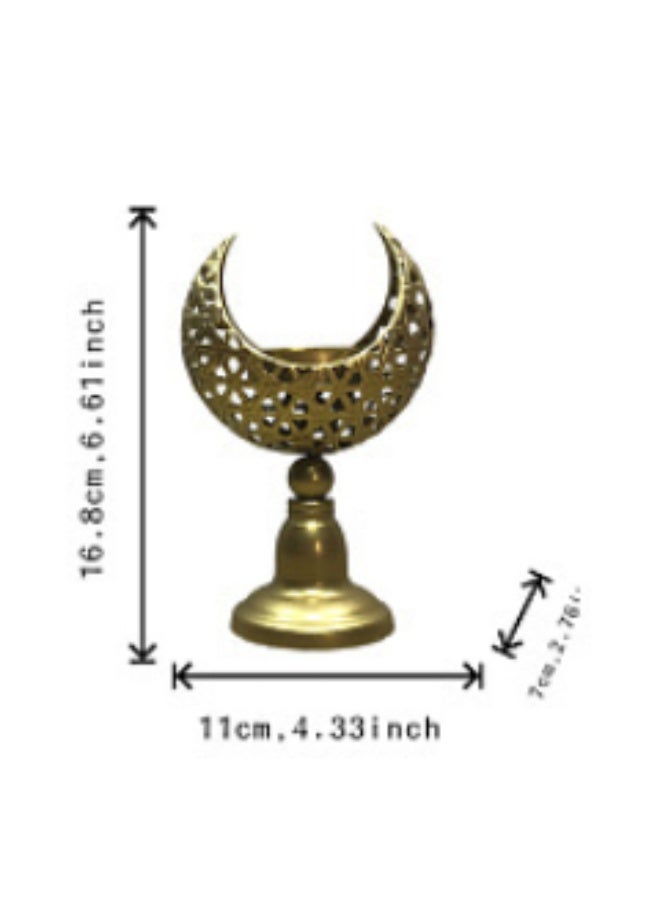Golden Moon Shaped Candle Holder, Ramadan Decorative Metal Tealight Holder, Islamic Eid Ornament for Table Centerpiece, Home Decor, Bedroom, Living Room, Arabic Style Candle Stand for Ramadan, Eid al-Fitr, Wedding, Party（ZYZT-07B） - Image 2